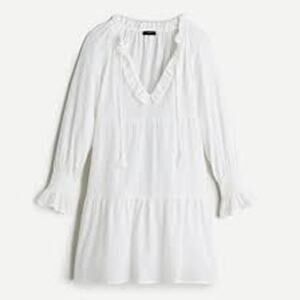 J. Crew Tiered Cotton Long Sleeve Tunic Mini Dress White Mediium